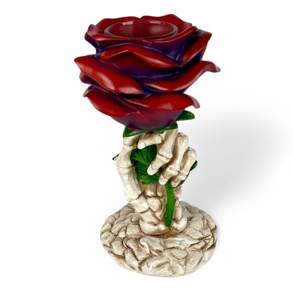 Red Rose Skeleton Hand Votive Candle Holder Yankee Candle Phantasmagoria 2021 - Picture 1 of 8